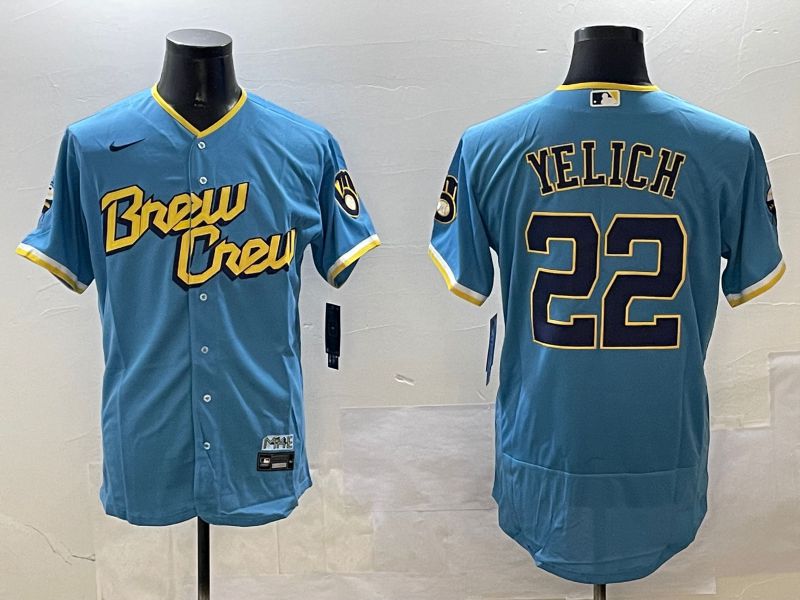 Men Milwaukee Brewers #22 Yelich Light Blue Elite 2025 Nike MLB Jersey style 1->milwaukee brewers->MLB Jersey
